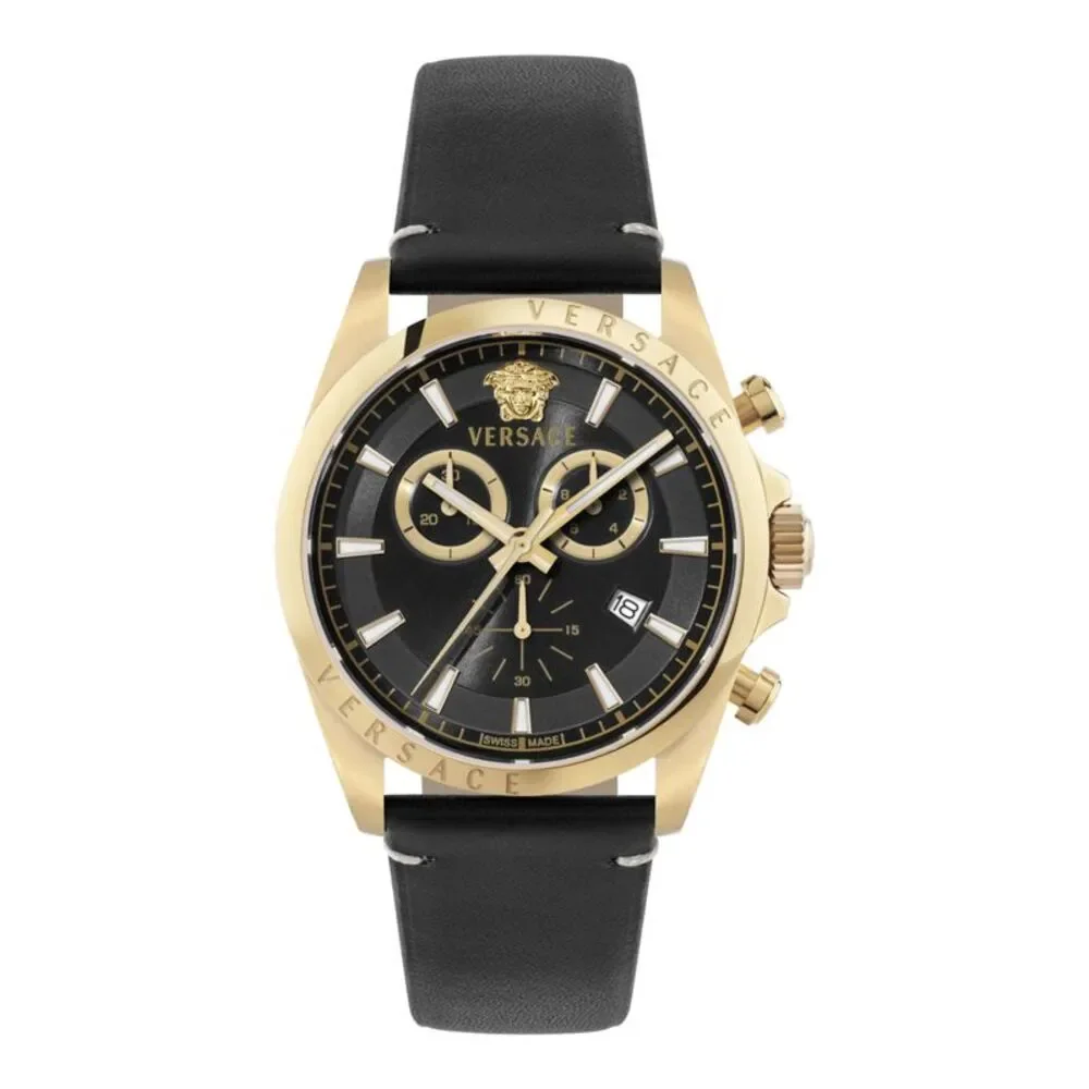 Versace Anteo Chrono Leather Watch Gold Mens
